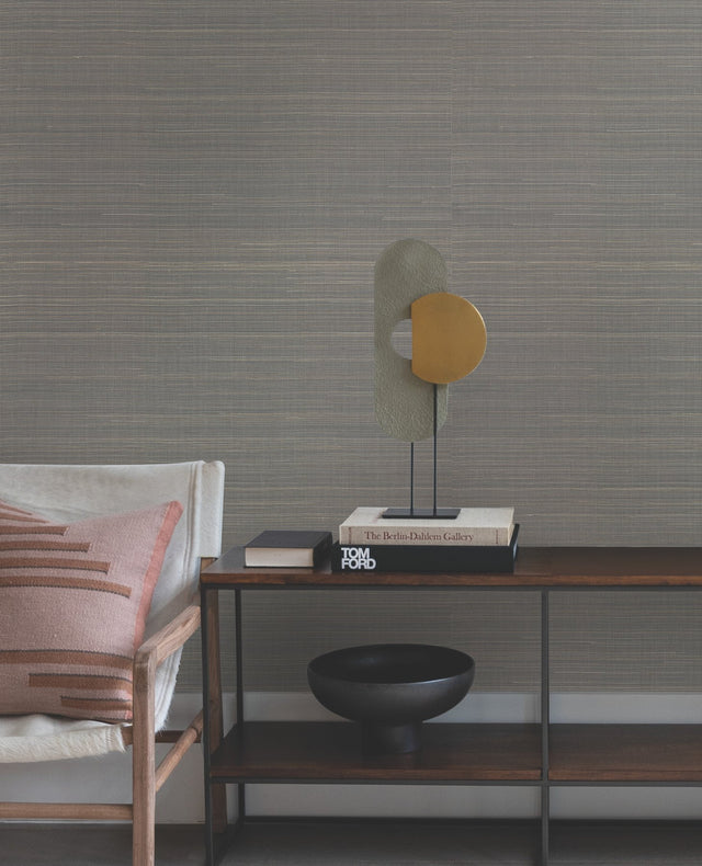 Abaca Weave Charcoal Grasscloth Wallpaper with Hand-Loomed Abaca Texture - York GL0504GV