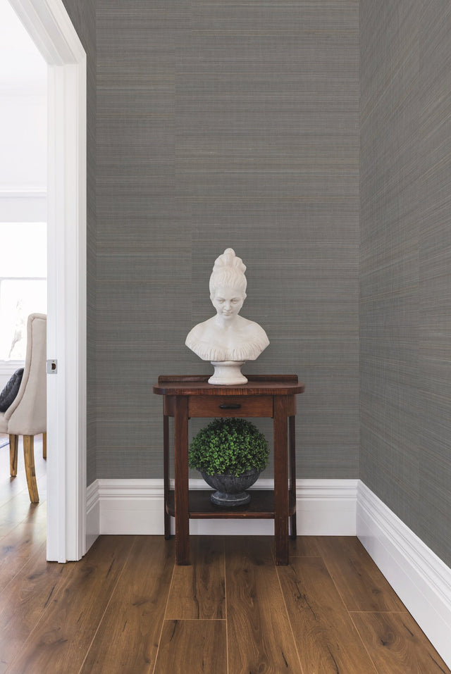 Abaca Weave Black Grasscloth Wallpaper with Natural Woven Texture - York GL0504