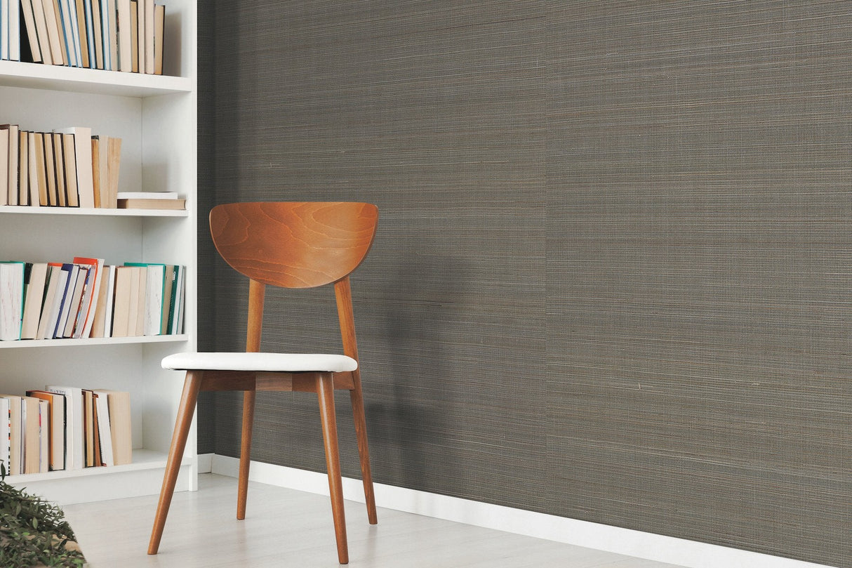 Abaca Weave Black Grasscloth Wallpaper with Natural Woven Texture - York GL0504SAM