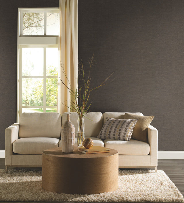 Essence Brown Metallic Wallpaper with Faux Grasscloth Texture - York GL0511N