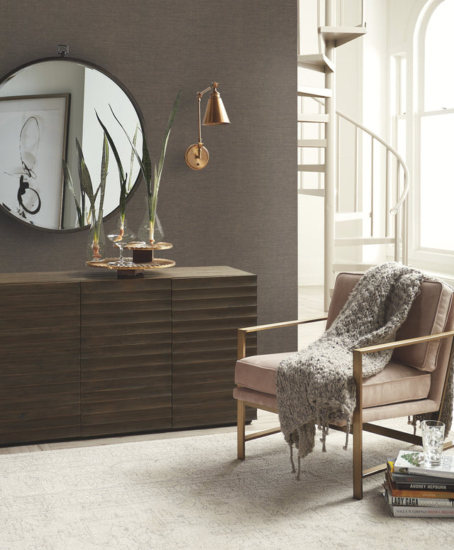 Essence Brown Metallic Wallpaper with Faux Grasscloth Texture - York GL0511N