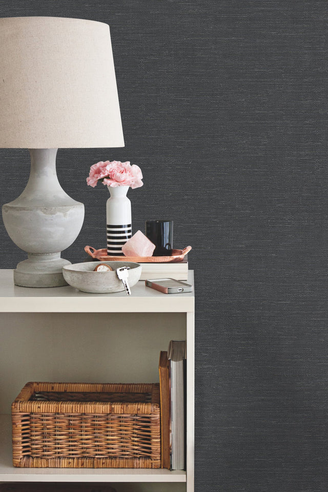 Essence Blue Metallic Wallpaper with Faux Grasscloth Texture - York GL0514N