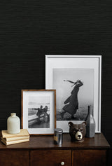 Banni Rich Black by A Lot More Textures Faux Grasscloth Vinyl Wallpaper – Seabrook Designs GL20320