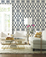 Hourglass Trellis Navy Wallpaper with Geometric Modern Pattern - York GM7521