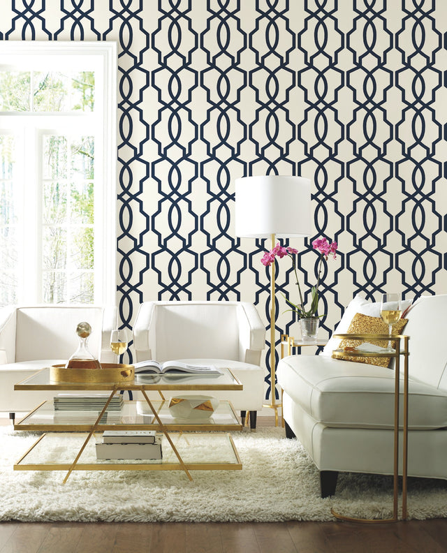 Hourglass Trellis Navy Wallpaper with Geometric Modern Pattern - York GM7521