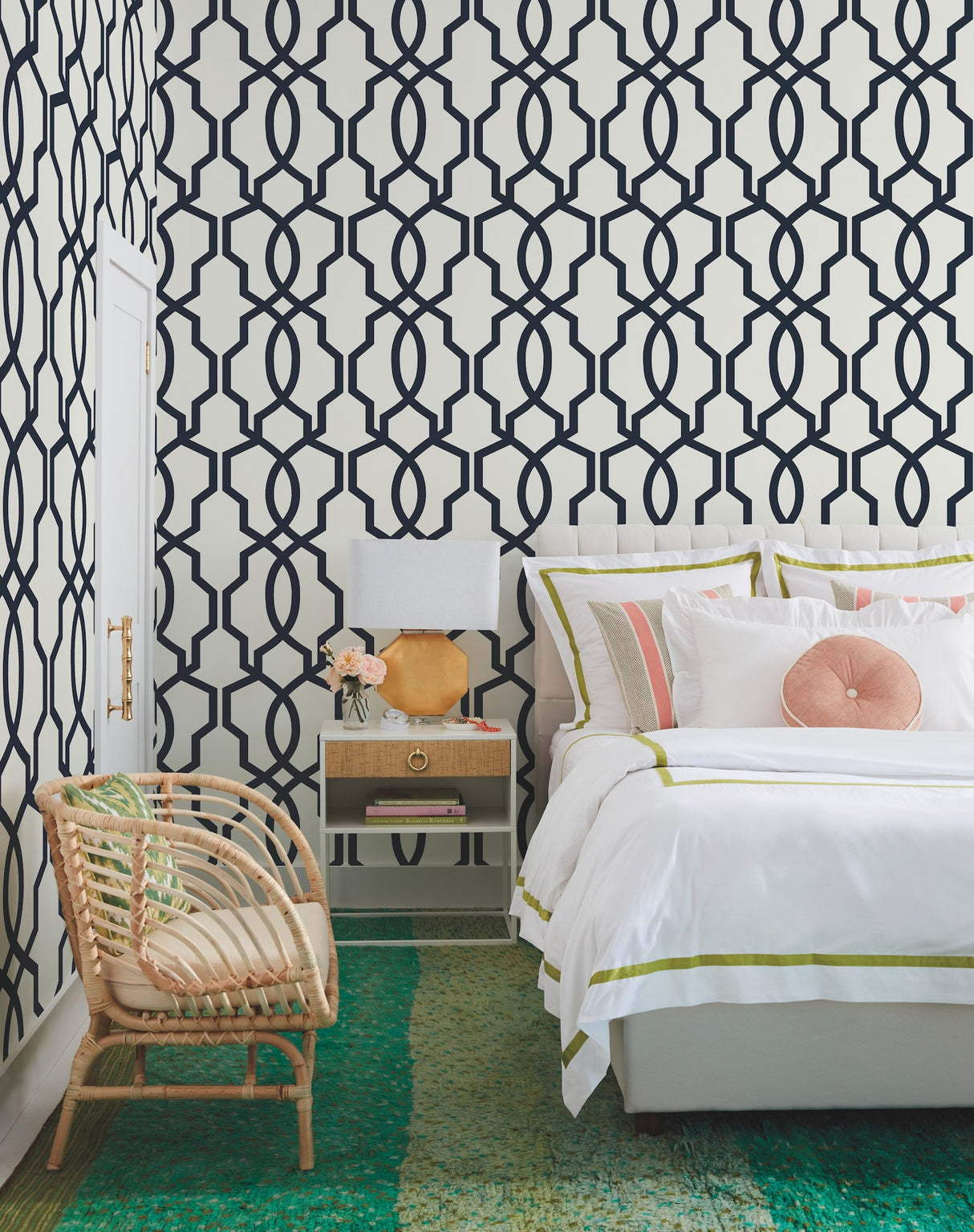 Hourglass Trellis Navy Wallpaper with Geometric Modern Pattern - York GM7521