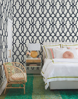 Hourglass Trellis Navy Wallpaper with Geometric Modern Pattern - York GM7521
