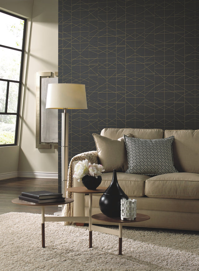 Modern Perspective Gold Geometric Wallpaper with Matte Gold Linework - York GM7547