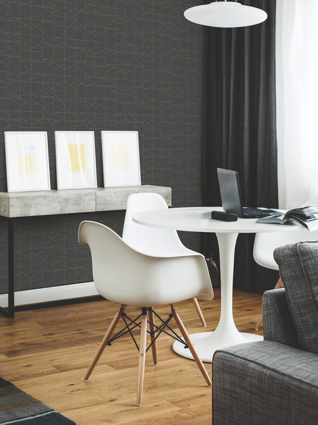 Modern Perspective Gold Geometric Wallpaper with Matte Gold Linework - York GM7547