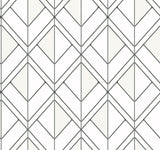 Diamond Shadow White Geometric Wallpaper with Metallic-Outlined Diamond Grid - York GM7552