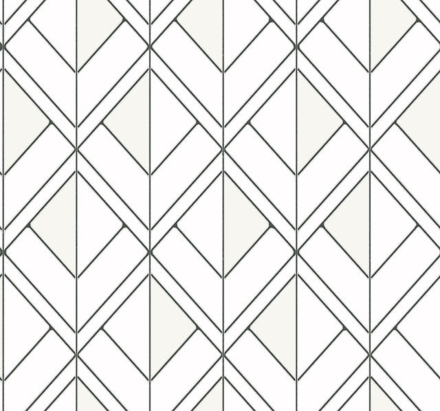 Diamond Shadow White Geometric Wallpaper with Metallic-Outlined Diamond Grid - York GM7552