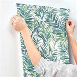 Swaying Palms Green & Blue by York Wallcoverings Tropical Wallpaper- York Wallcoverings GN2544