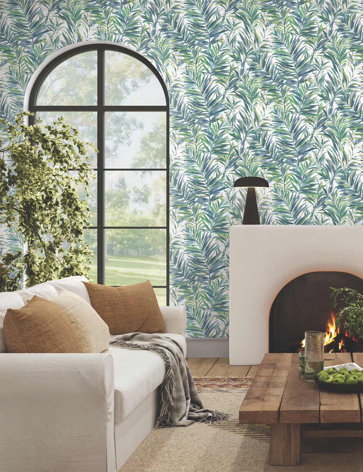 Swaying Palms Green & Blue by York Wallcoverings Tropical Wallpaper- York Wallcoverings GN2544
