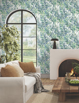 Swaying Palms Green & Blue by York Wallcoverings Tropical Wallpaper- York Wallcoverings GN2544