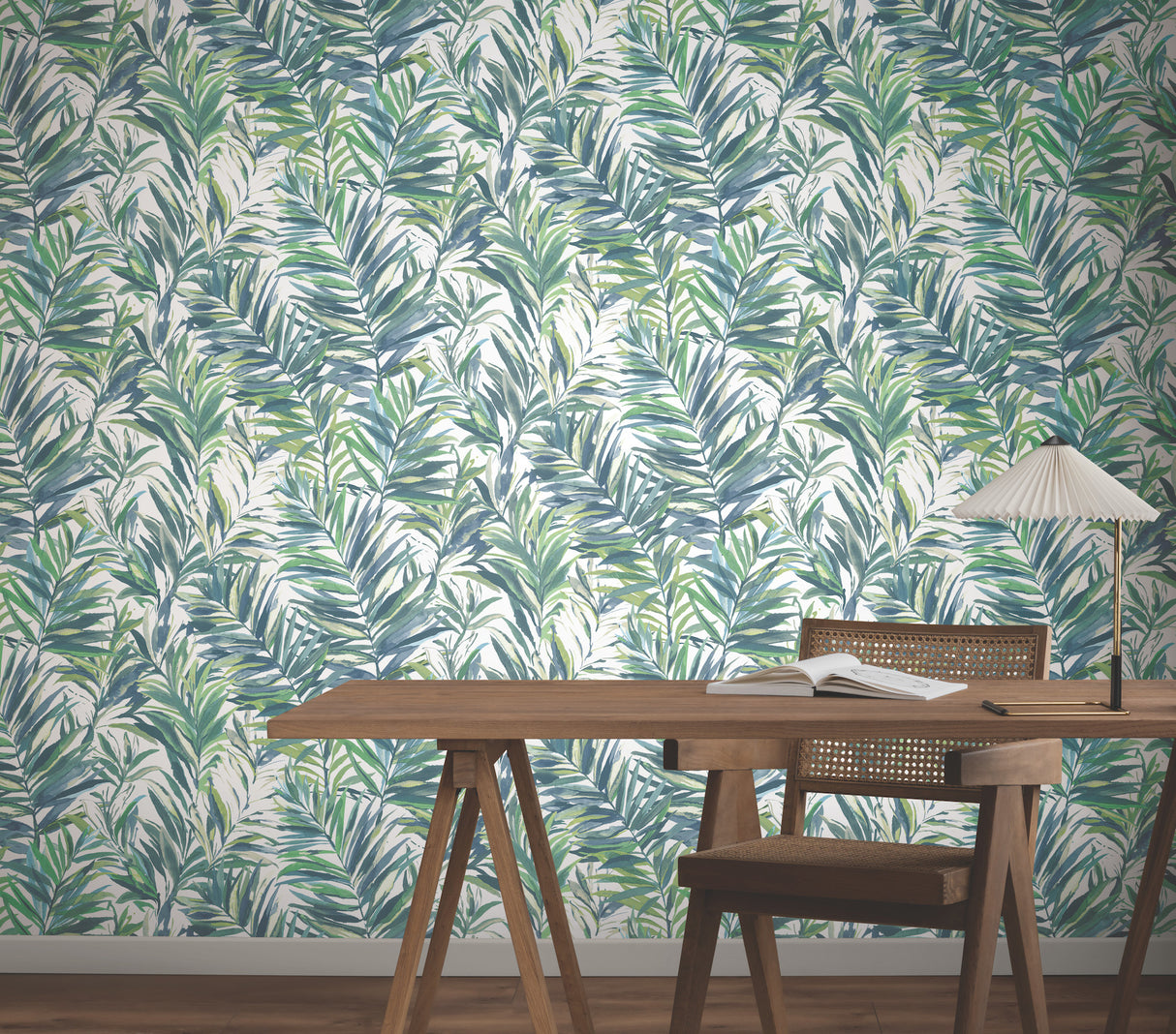 Swaying Palms Green & Blue by York Wallcoverings Tropical Wallpaper- York Wallcoverings GN2544