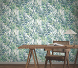 Swaying Palms Green & Blue by York Wallcoverings Tropical Wallpaper- York Wallcoverings GN2544