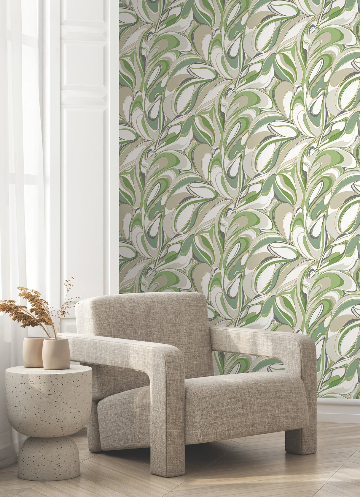 Achate Grass by York Wallcoverings Modern Glam Marbled Metallic Non Woven Wallpaper - York Wallcoverings GN2561-Sample