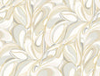 Achate Beige and Grey Metallic Swirling Leaf Wallpaper by York Wallcoverings - GN2563