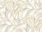 Achate Beige and Grey Metallic Swirling Leaf Wallpaper by York Wallcoverings - GN2563