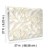 Achate Beige and Grey Organic Swirling Leaf Wallpaper with Metallic Accents by York Wallcoverings Woodnote Collection GN2563