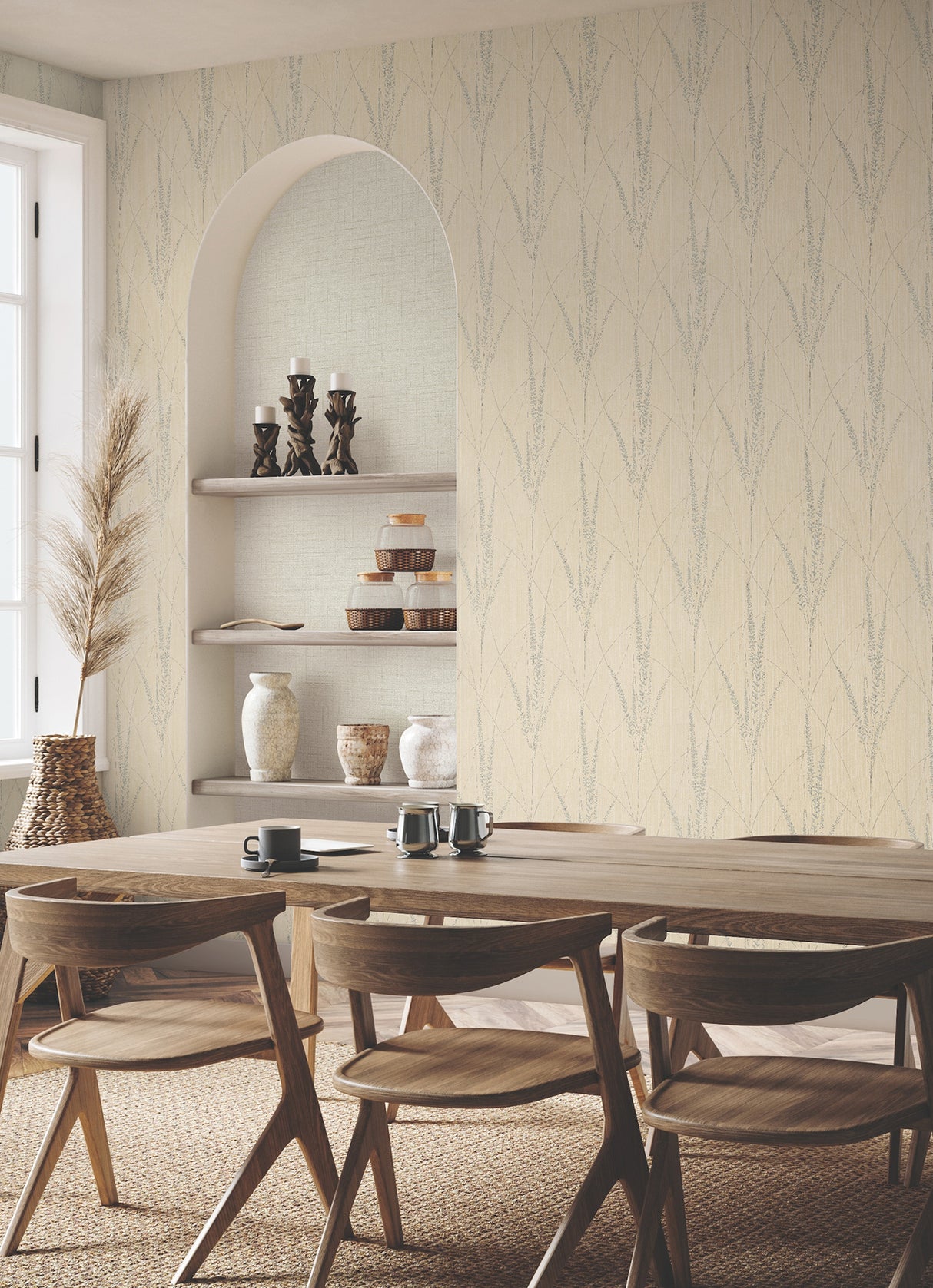Graceful Willow Putty by York Wallcoverings Botanical Metallic Foil Wallpaper- York Wallcoverings GN2641, 27 in x 27 ft (60.8 sq ft)