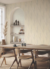 Graceful Willow Putty by York Wallcoverings Botanical Metallic Foil Wallpaper- York Wallcoverings GN2641, 27 in x 27 ft (60.8 sq ft)