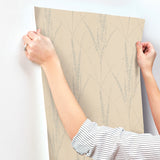 Graceful Willow Putty by York Wallcoverings Botanical Metallic Foil Wallpaper- York Wallcoverings GN2641, 27 in x 27 ft (60.8 sq ft)