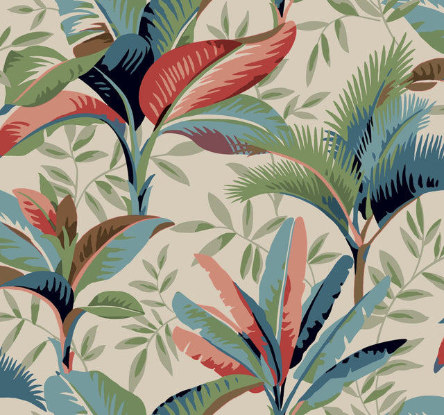 Summerhouse Savanna Multicolor Tropical Palm Leaf Prepasted Wallpaper - York GO8203