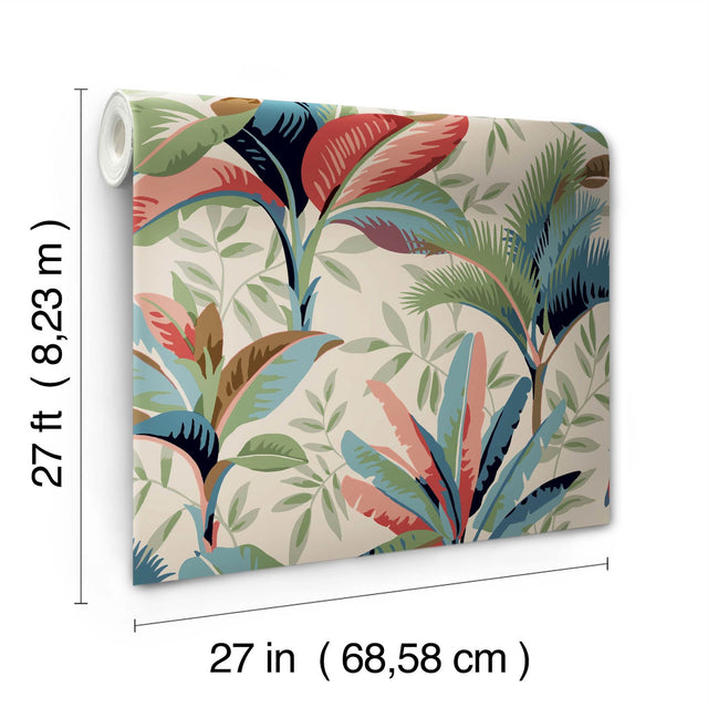 Summerhouse Savanna Multicolor Tropical Palm Leaf Prepasted Wallpaper - York GO8203