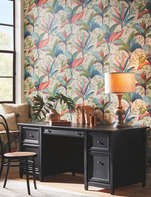 Summerhouse Savanna Multicolor Tropical Palm Leaf Prepasted Wallpaper - York GO8203