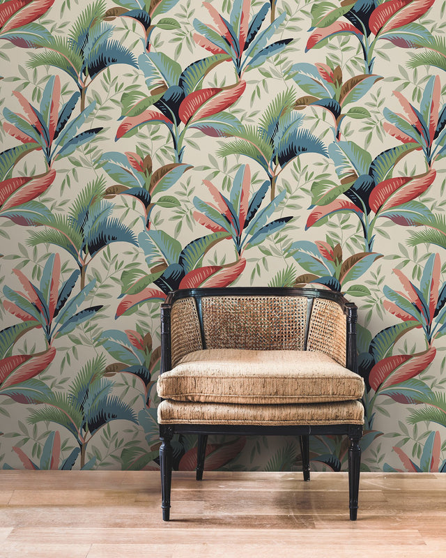 Summerhouse Savanna Multicolor Tropical Palm Leaf Prepasted Wallpaper - York GO8203