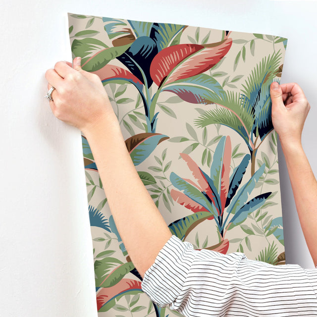 Summerhouse Savanna Multicolor Tropical Palm Leaf Prepasted Wallpaper - York GO8203
