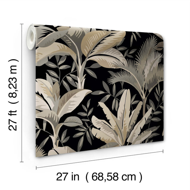 Summerhouse Midnight Wallpaper with Tropical Botanical Palm Leaves - York GO8204