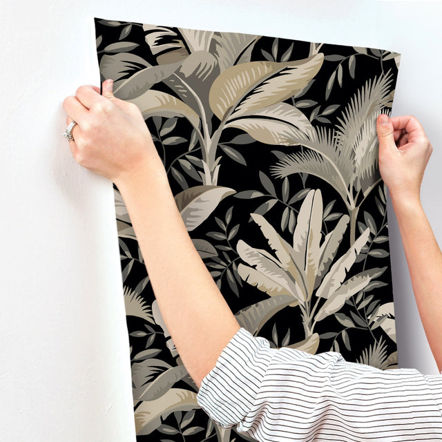 Summerhouse Midnight Wallpaper with Tropical Botanical Palm Leaves - York GO8204