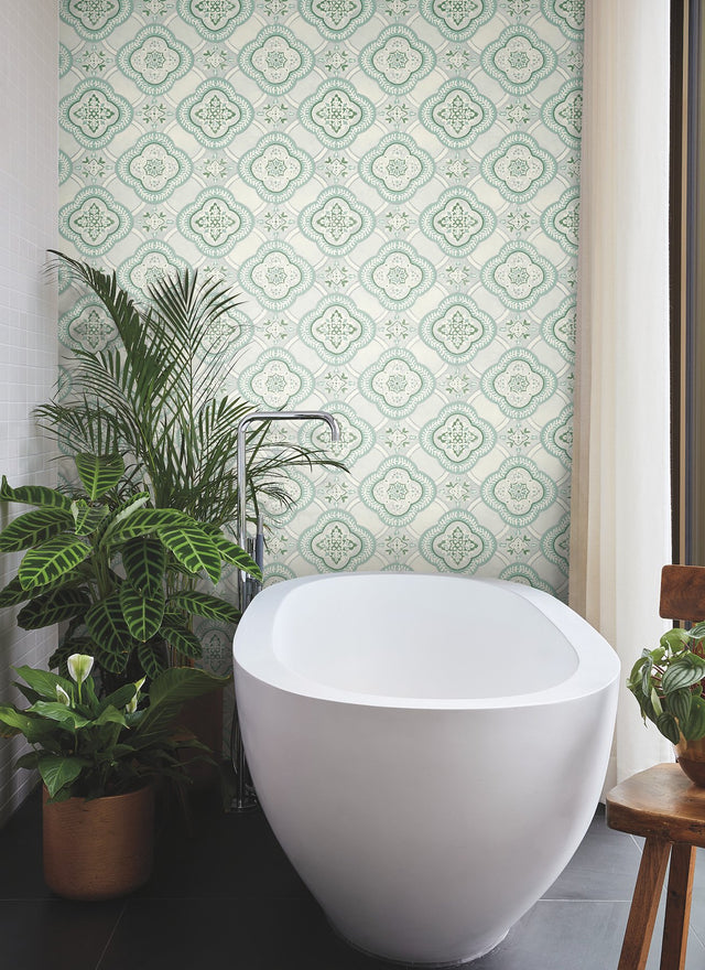 Garden Trellis Rain Geometric Prepasted Wallpaper - York GO8211