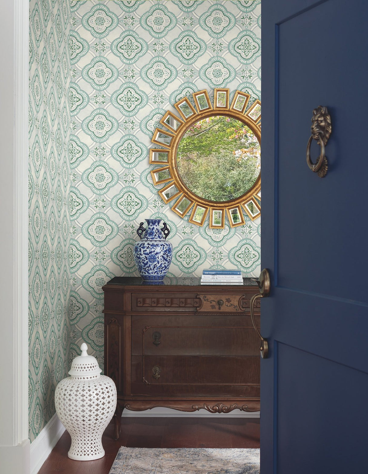 Garden Trellis Rain Geometric Prepasted Wallpaper - York GO8211