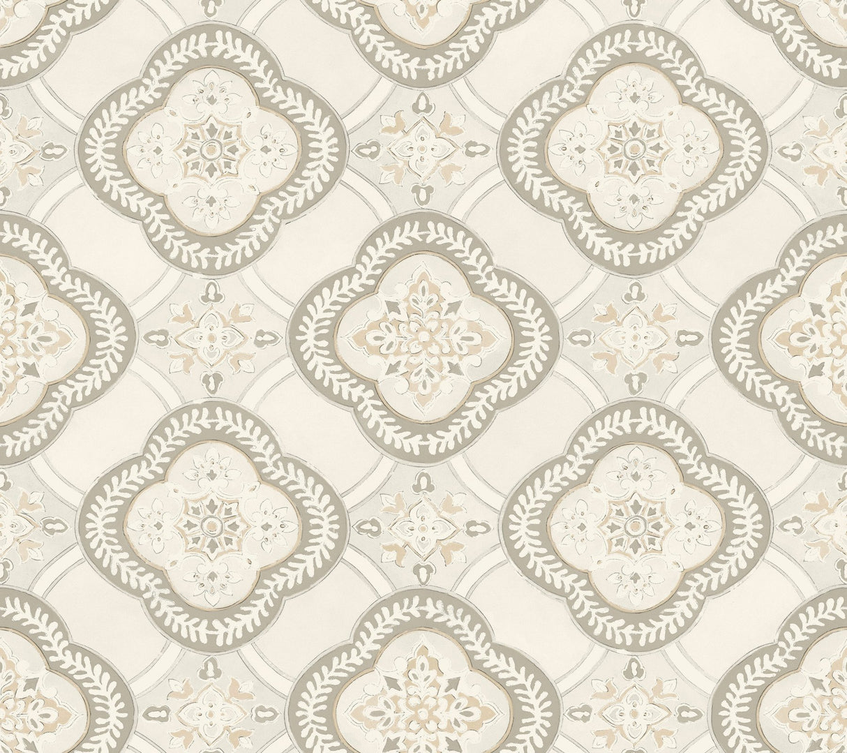 Garden Trellis Hazel Wallpaper with Geometric Botanical Tile Motif - York GO8212