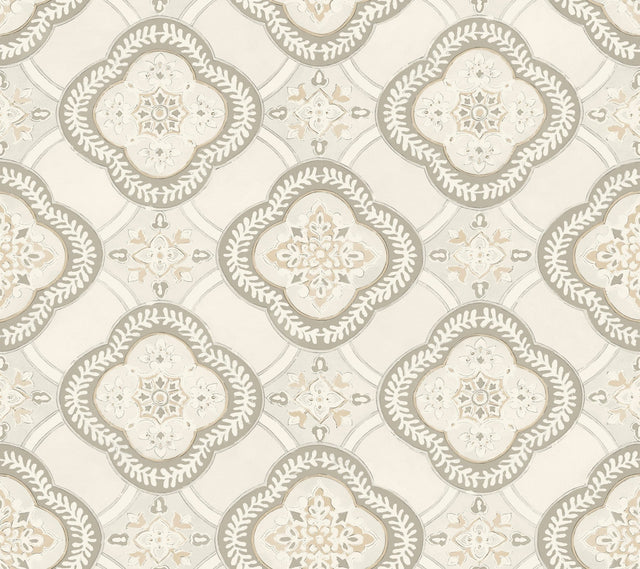 Garden Trellis Hazel Wallpaper with Geometric Botanical Tile Motif - York GO8212