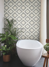 Garden Trellis Onyx Wallpaper with Geometric Quatrefoil Tile Motif - York GO8213