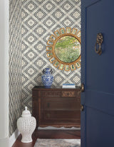Garden Trellis Onyx Wallpaper with Geometric Quatrefoil Tile Motif - York GO8213