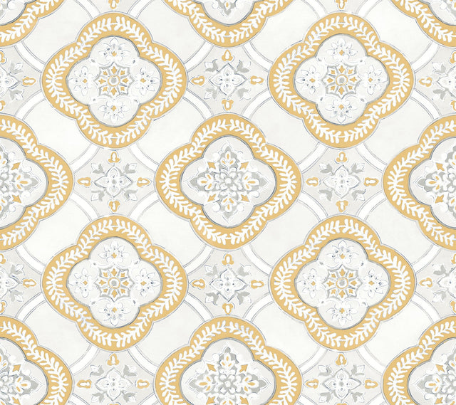 Garden Trellis Ochre Geometric Tile Wallpaper - York GO8215