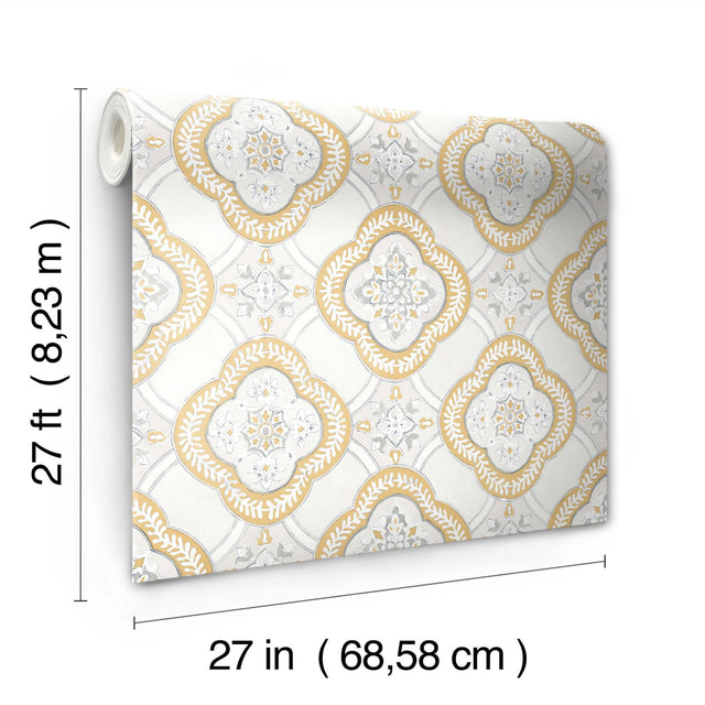 Garden Trellis Ochre Geometric Tile Wallpaper - York GO8215