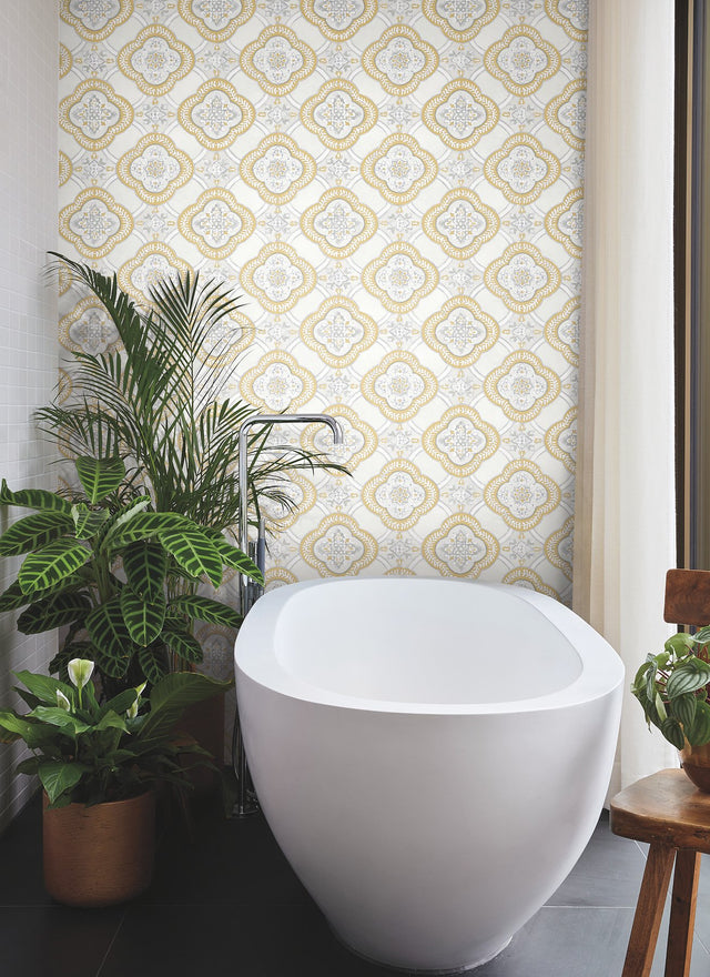 Garden Trellis Ochre Geometric Tile Wallpaper - York GO8215