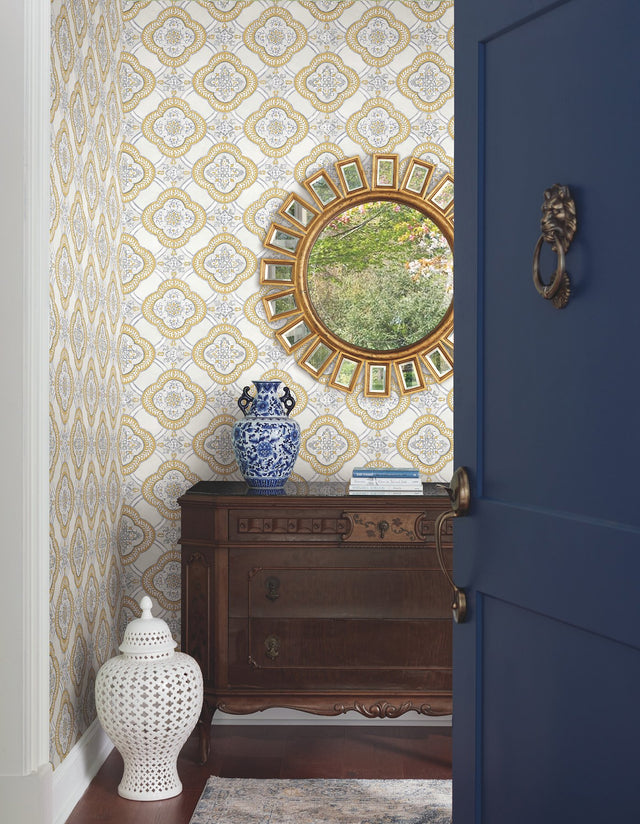 Garden Trellis Ochre Geometric Tile Wallpaper - York GO8215