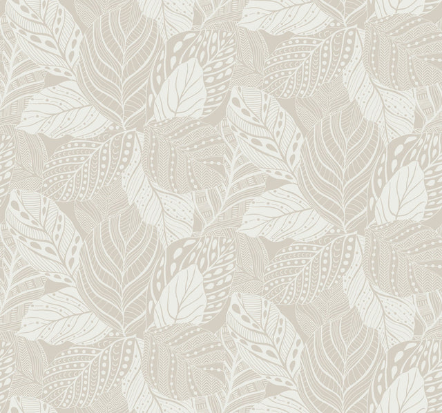 Vinca White Metallic Botanical Non Woven Wallpaper  Drop Match, 25.25-in Repeat, Paste-the-Wall - York GO8222