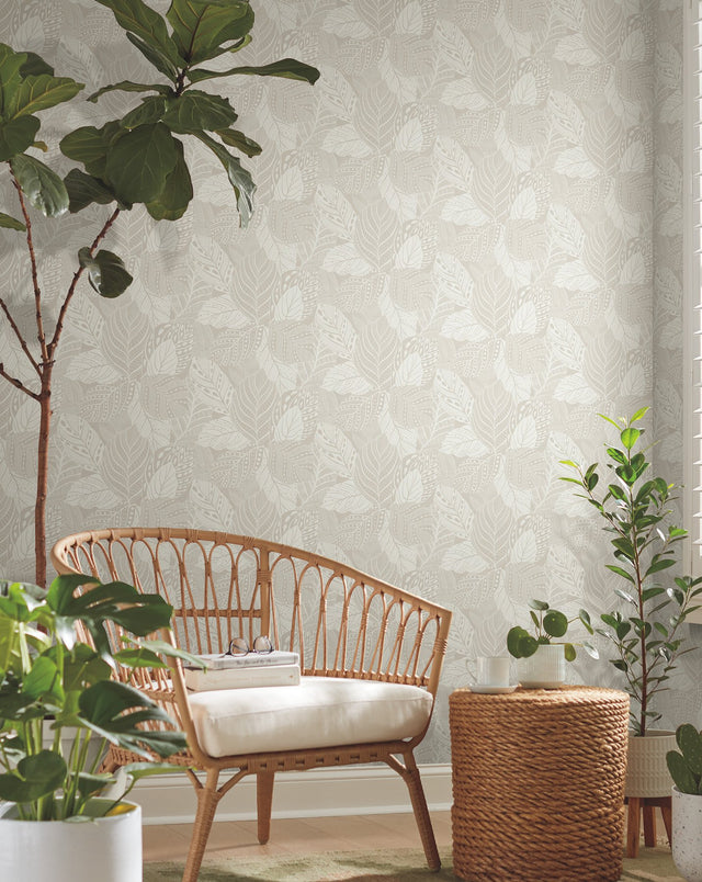 Vinca White Metallic Botanical Non Woven Wallpaper  Drop Match, 25.25-in Repeat, Paste-the-Wall - York GO8222