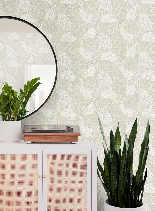 Vinca White Metallic Botanical Non Woven Wallpaper  Drop Match, 25.25-in Repeat, Paste-the-Wall - York GO8222
