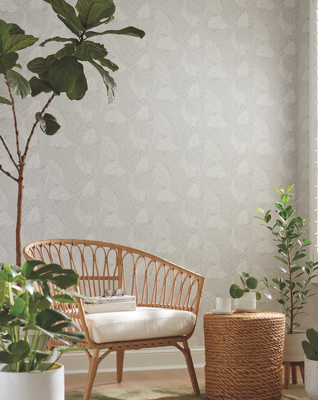 Vinca Grey Botanical Matte Non Woven Wallpaper - York GO8223