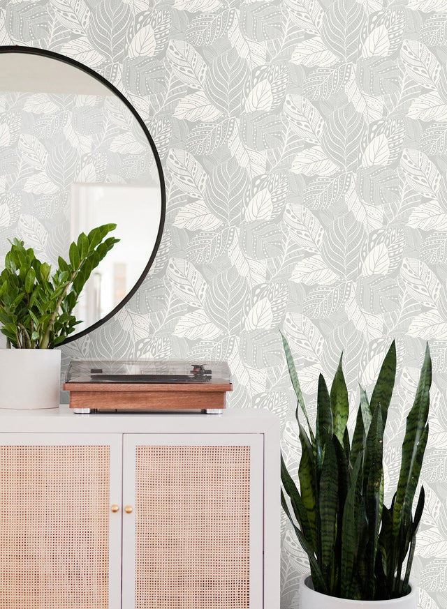 Vinca Grey Botanical Matte Non Woven Wallpaper - York GO8223