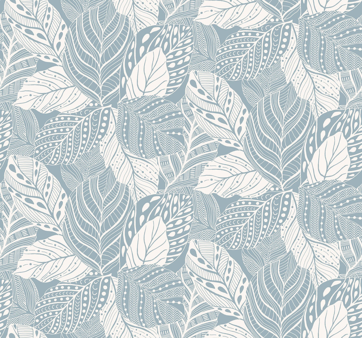 Vinca Blue Wallpaper with Botanical Leaf Silhouette Pattern - York GO8225